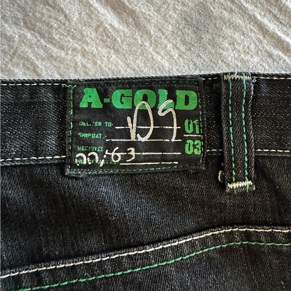 ATTITUDE GOLD MEN’S JEANS GREEN STICH Y2K PNTS SZ 44/32 - Picture 6 of 16